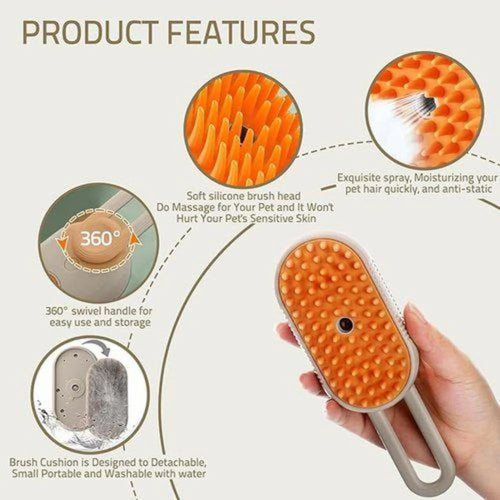 3-in-1 Steam Pet Grooming Brush – Self-Cleaning & Hair Removal Comb