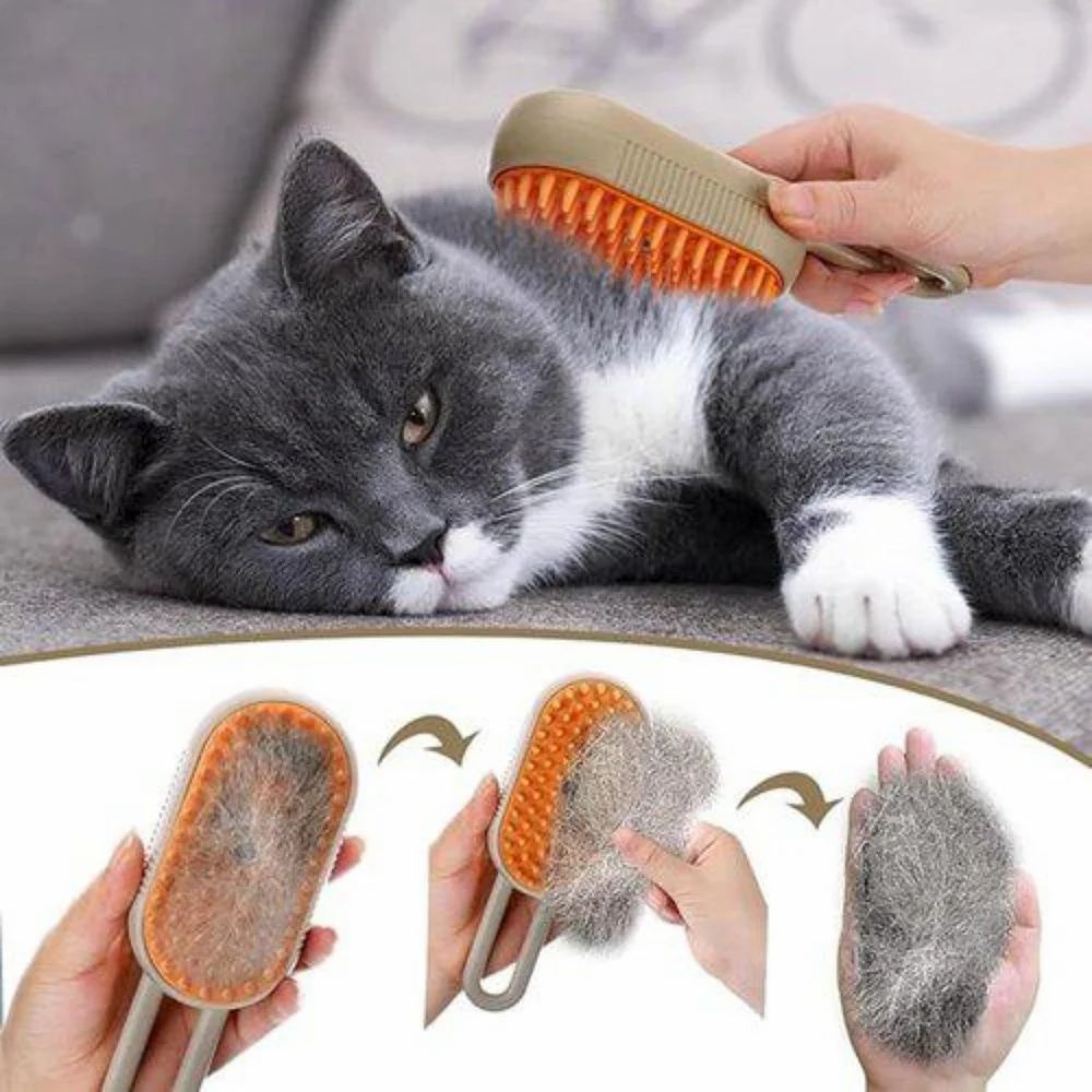3-in-1 Steam Pet Grooming Brush – Self-Cleaning & Hair Removal Comb