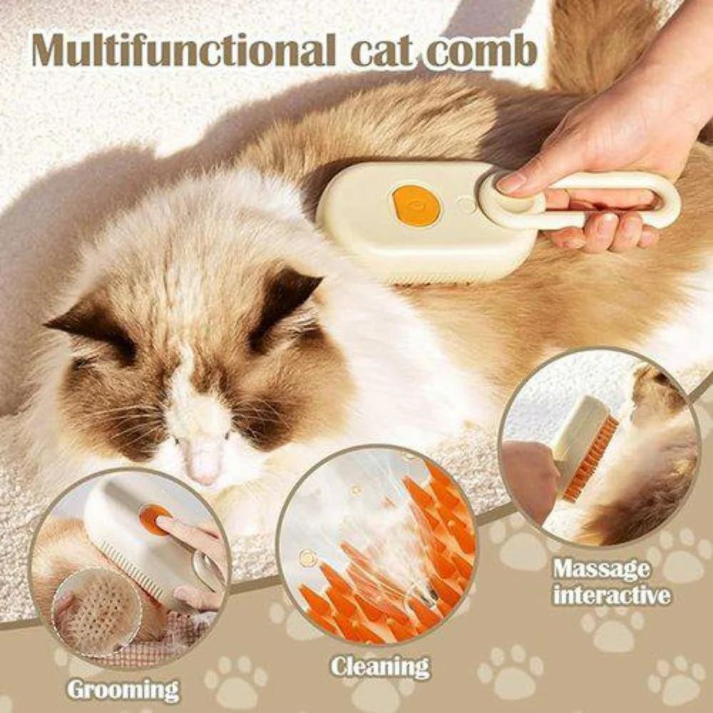 3-in-1 Steam Pet Grooming Brush – Self-Cleaning & Hair Removal Comb