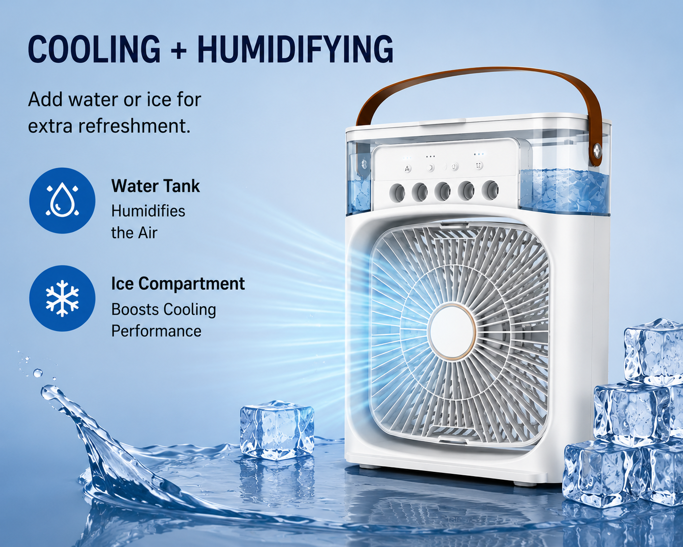 Stay Cool Anywhere – Portable Cooling Fan & Air Humidifier
