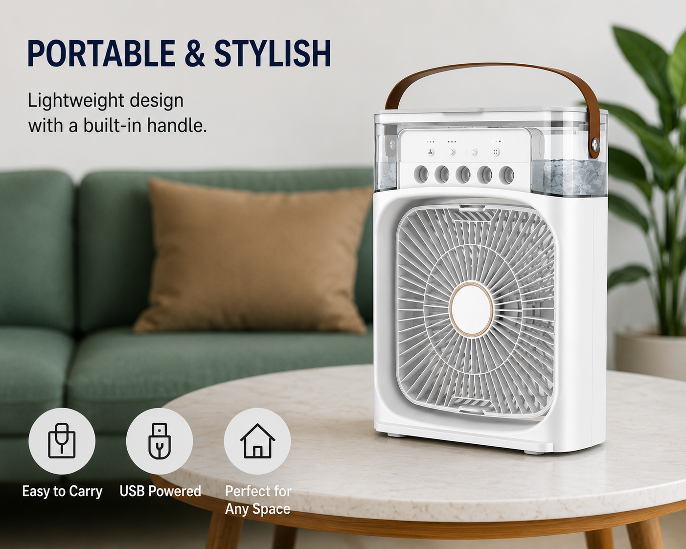 Stay Cool Anywhere – Portable Cooling Fan & Air Humidifier