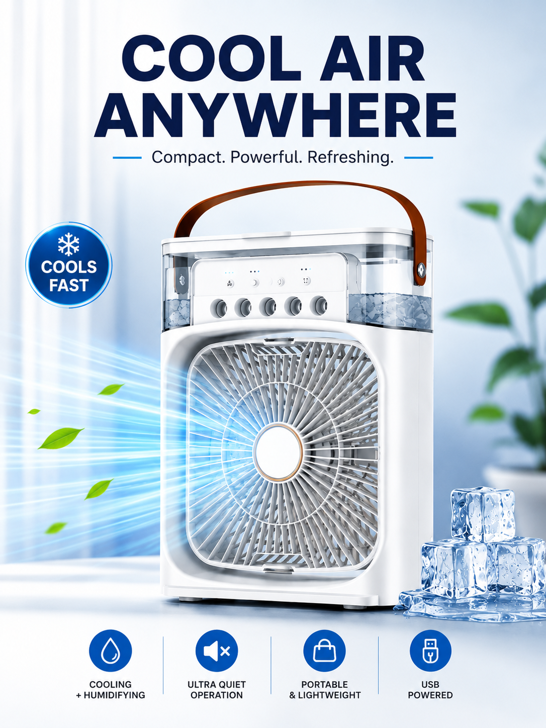 Stay Cool Anywhere – Portable Cooling Fan & Air Humidifier