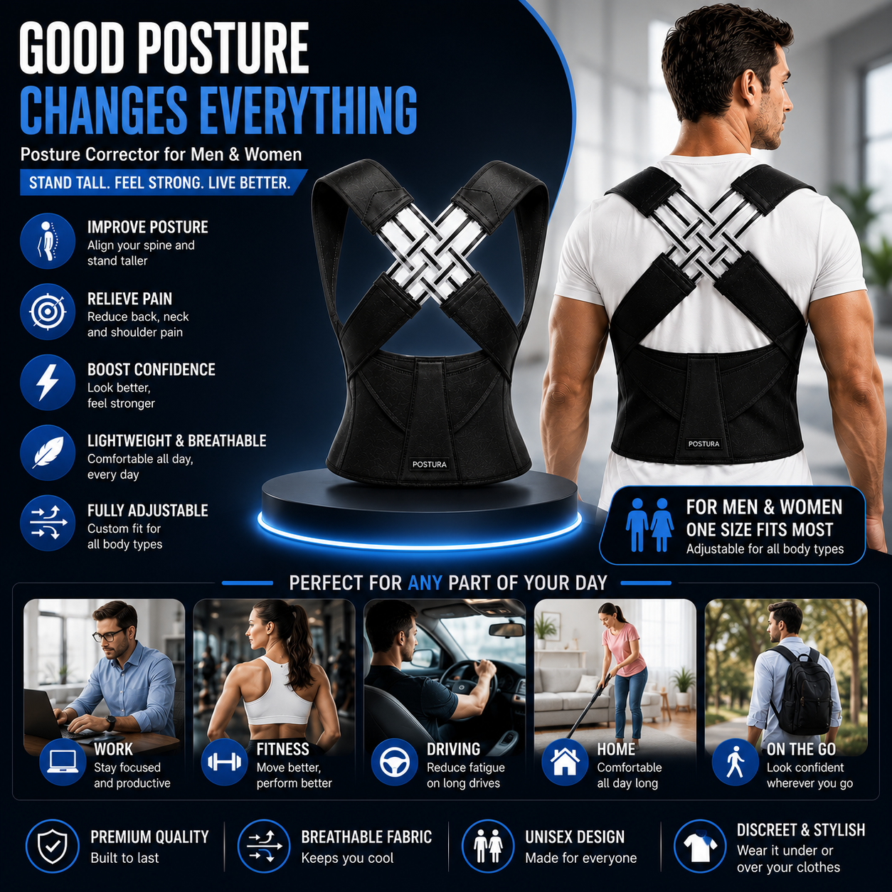 Adjustable Back Support & Posture Corrector Brace